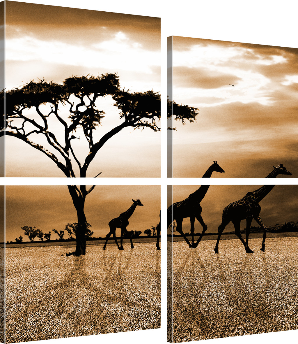 Giraffen Afrika Panorama Format Bild auf Leinwand Wandbilder Bilder 