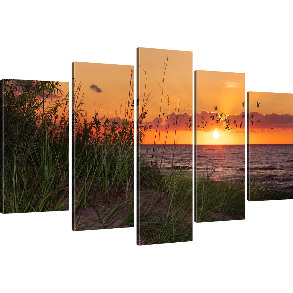 Kunstdruck Sonnenuntergang Bild auf Leinwand Meer Wandbild Strand