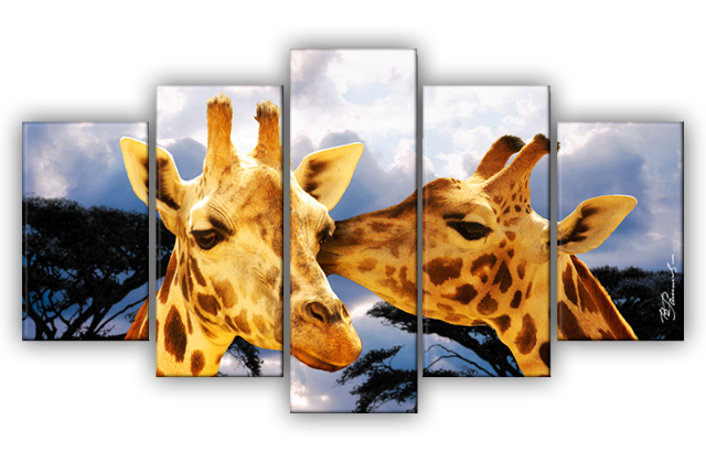 Giraffen Afrika Natur Tiere Bild Bilder Wandbild Kunstdruck 5 Teilig